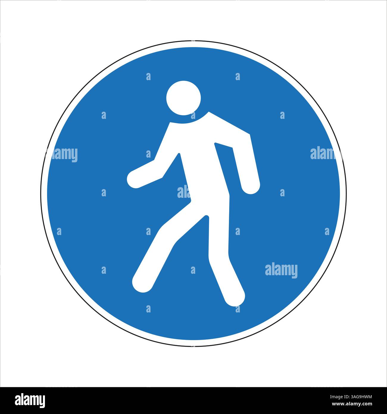 Panneau circulaire de zone de marche piétonne indiquant la zone désignée pour les personnes Illustration de Vecteur