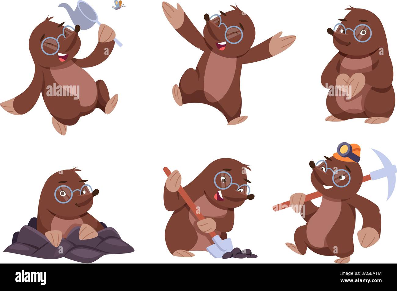 Animal taupe. La mascotte de dessin animé animal taupe sauvage en action pose le saut marchant travaillant le caractère vectoriel exact Illustration de Vecteur