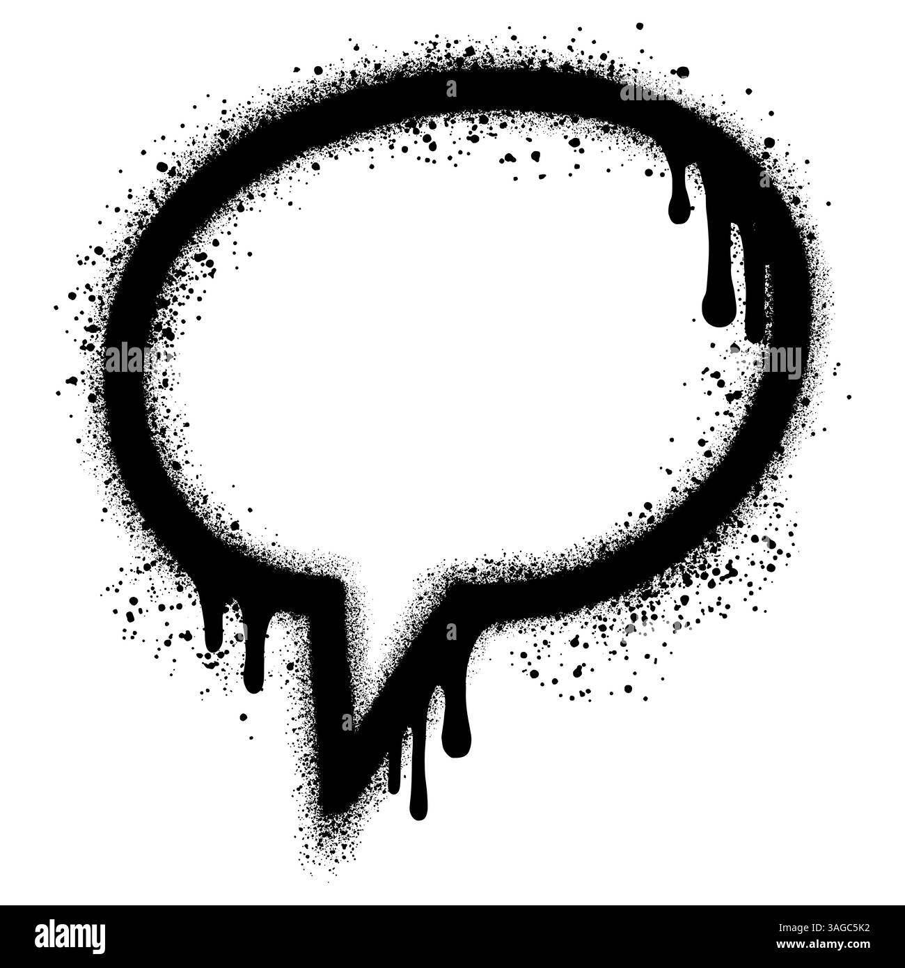 Icône de bulle vocale Graffiti pulvérisée. Symbole de bulle graffiti avec pulvérisation en noir sur blanc. Illustration vectorielle. Illustration de Vecteur