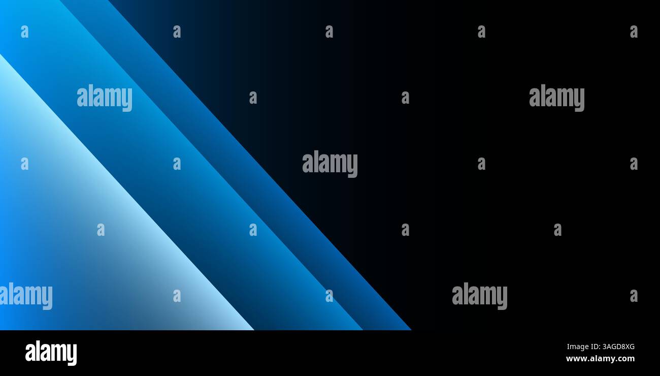 Un design abstrait moderne avec des nuances diagonales audacieuses de rayures bleues dégradées. Fond sombre. La composition dynamique transmet énergie, mouvement, ele Illustration de Vecteur