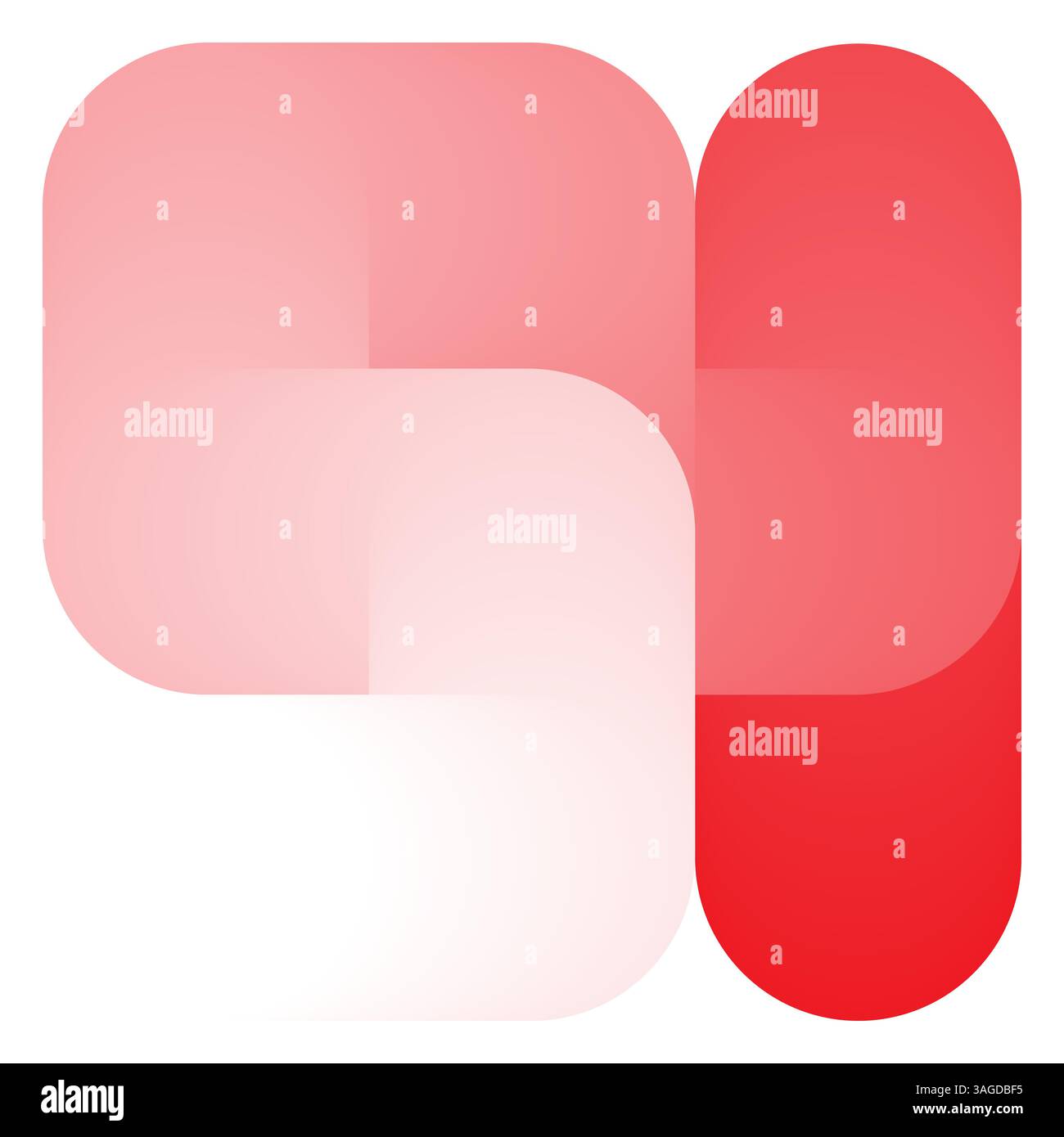 Une forme cylindrique allongée, torsadée et abstraite forme une structure carrée sur un fond blanc. Les couleurs rouge et blanche, les dégradés lisses et Illustration de Vecteur