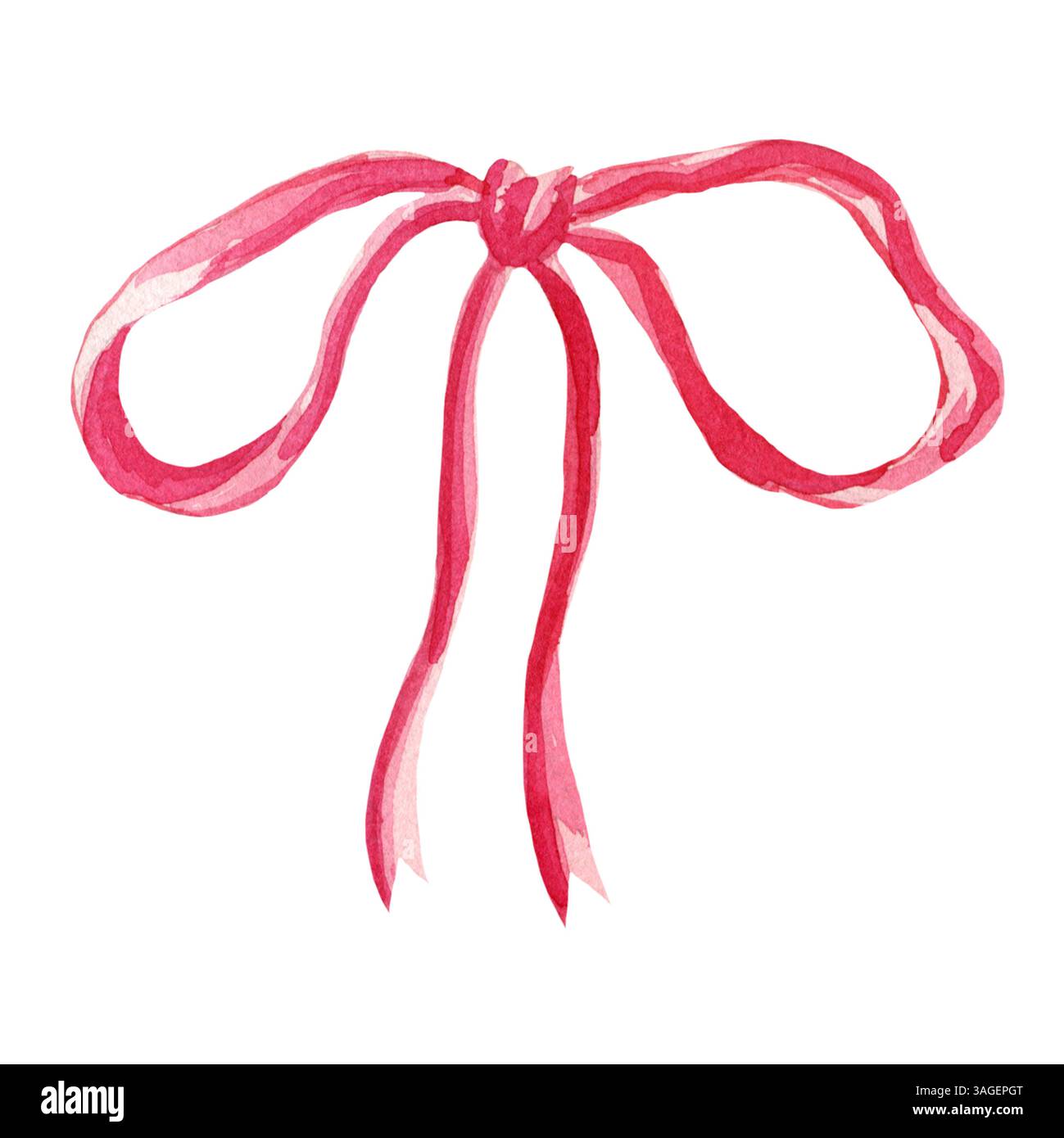 Ruban aquarelle rouge, noeud en satin. Élément graphique décoratif pour cartes, cartes postales, invitations, impressions, décor, design, mariages et fête de Noël Banque D'Images