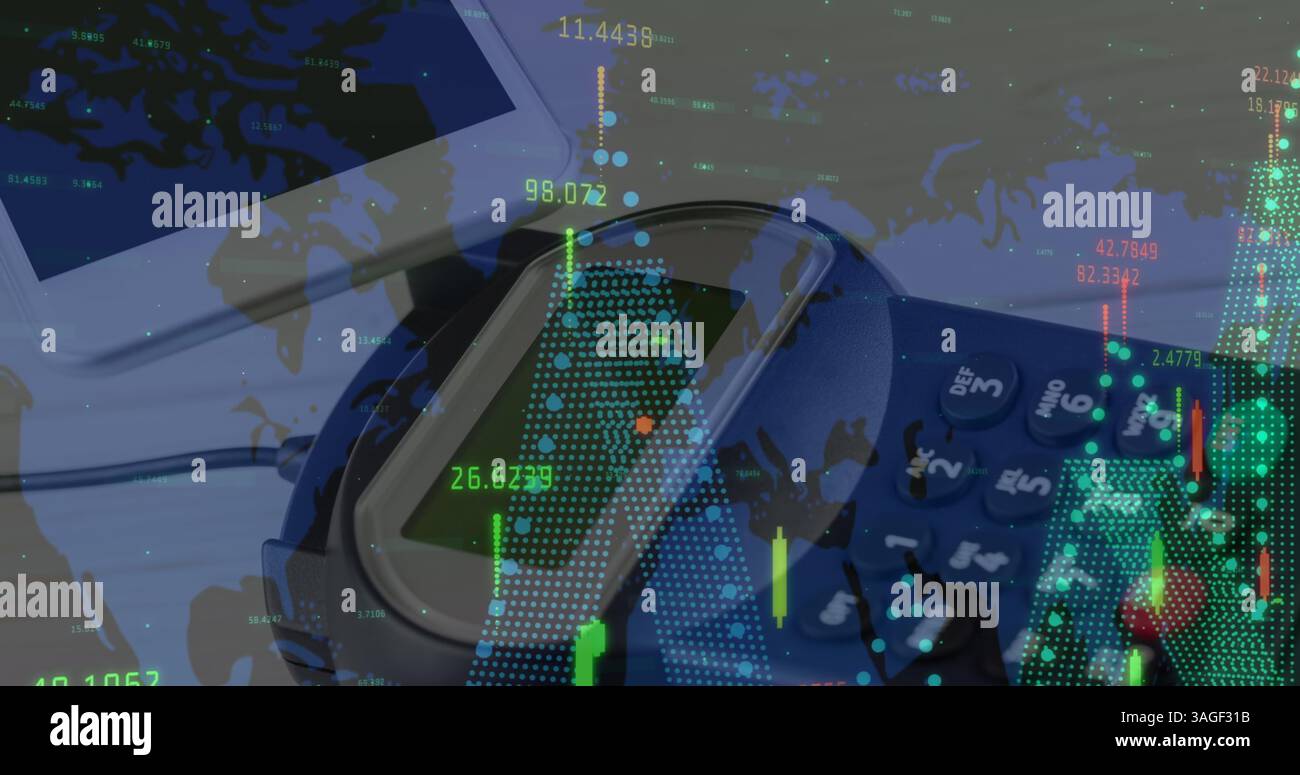 Image du traitement des données financières sur le terminal de carte de crédit Banque D'Images