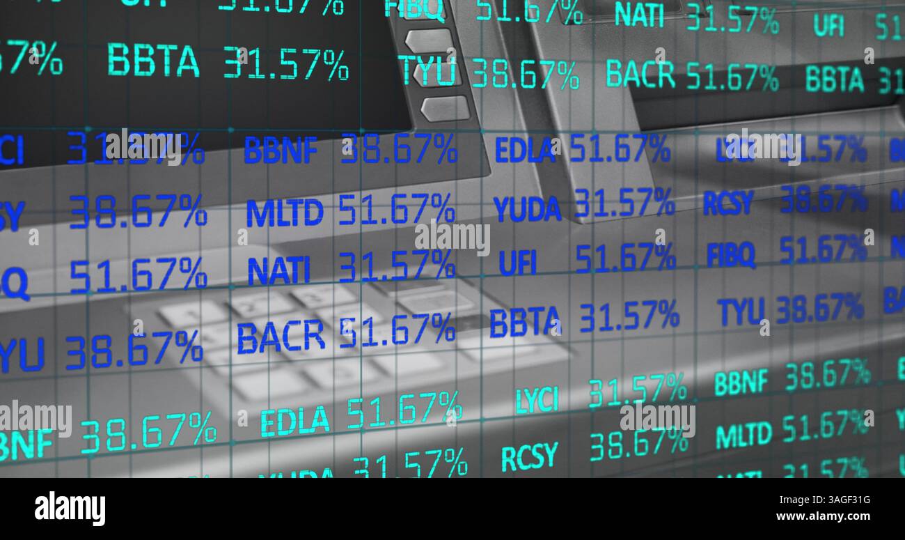 Image du traitement des données financières sur un distributeur automatique de billets Banque D'Images