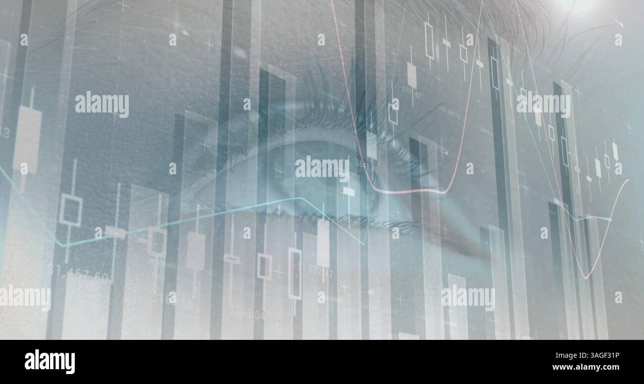 Image du traitement des données financières avec des statistiques sur l'oeil de la femme Banque D'Images