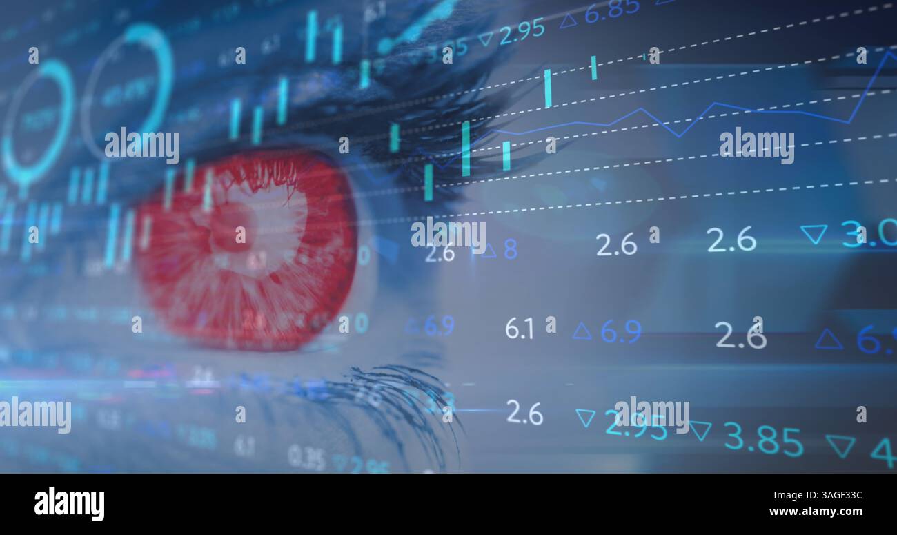 Image du traitement des données financières au-dessus de l'œil d'une femme Banque D'Images