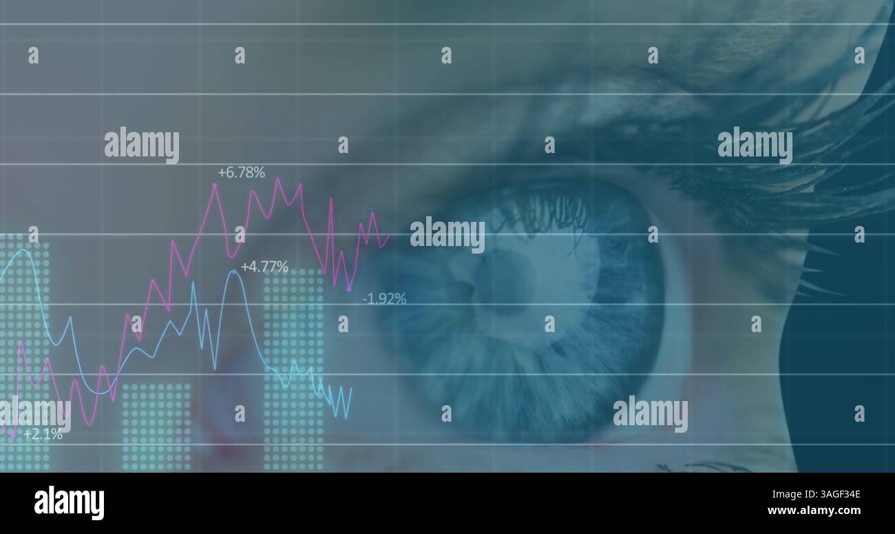 Image du traitement des données financières avec des statistiques sur l'oeil de la femme Banque D'Images