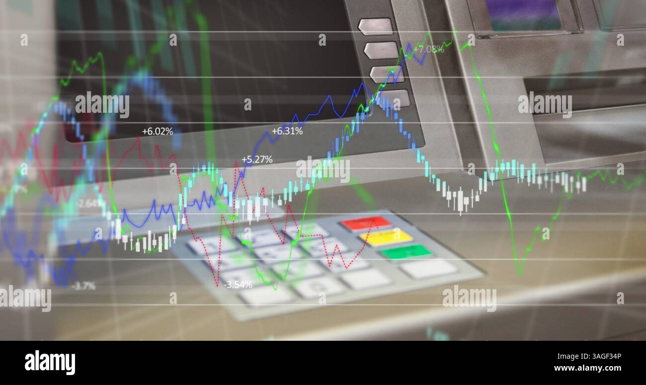 Image du traitement des données financières sur un distributeur automatique de billets Banque D'Images