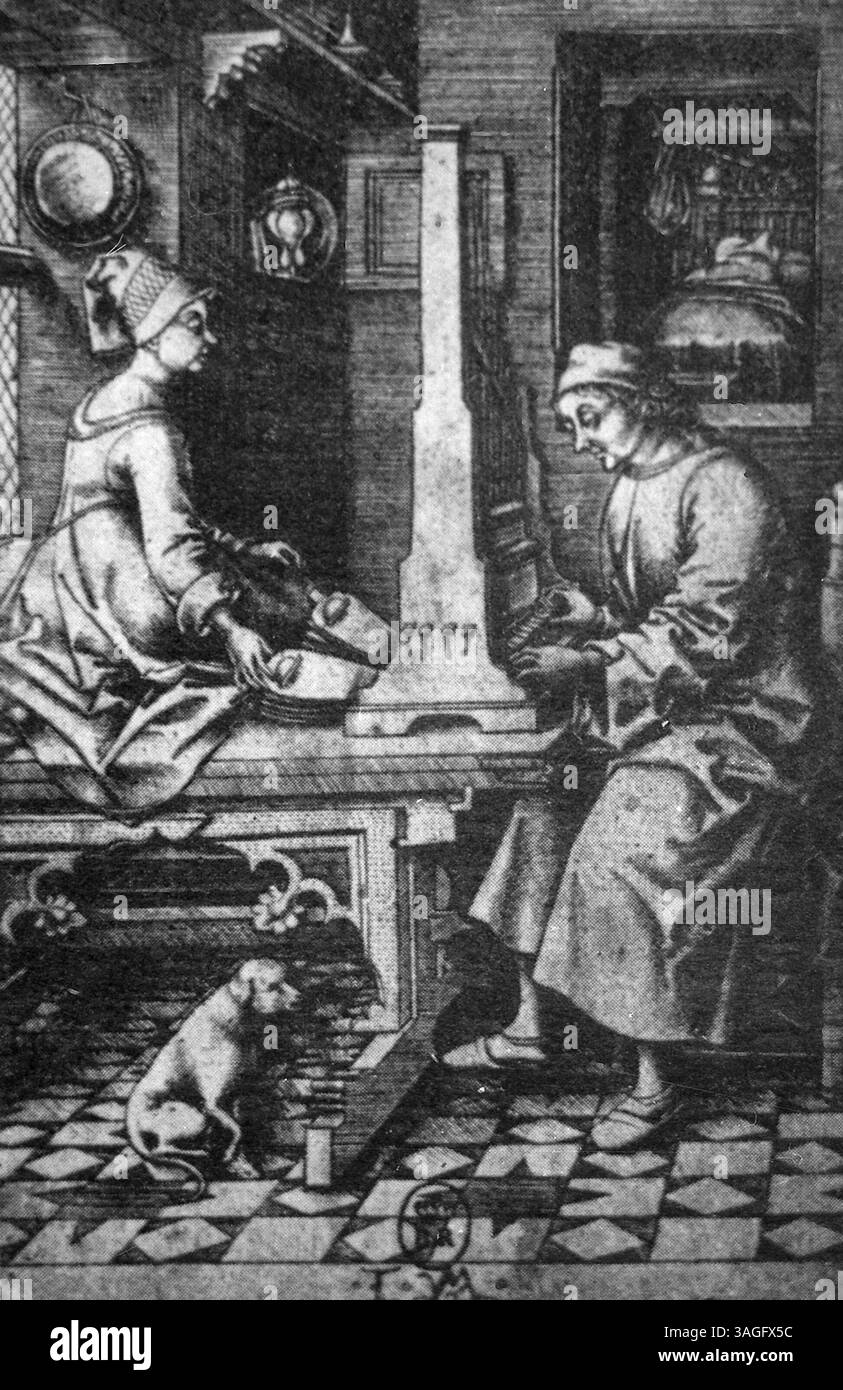 L'organiste, illustration du graveur et orfèvre allemand Israhel van Meckenem, années 1400 Banque D'Images