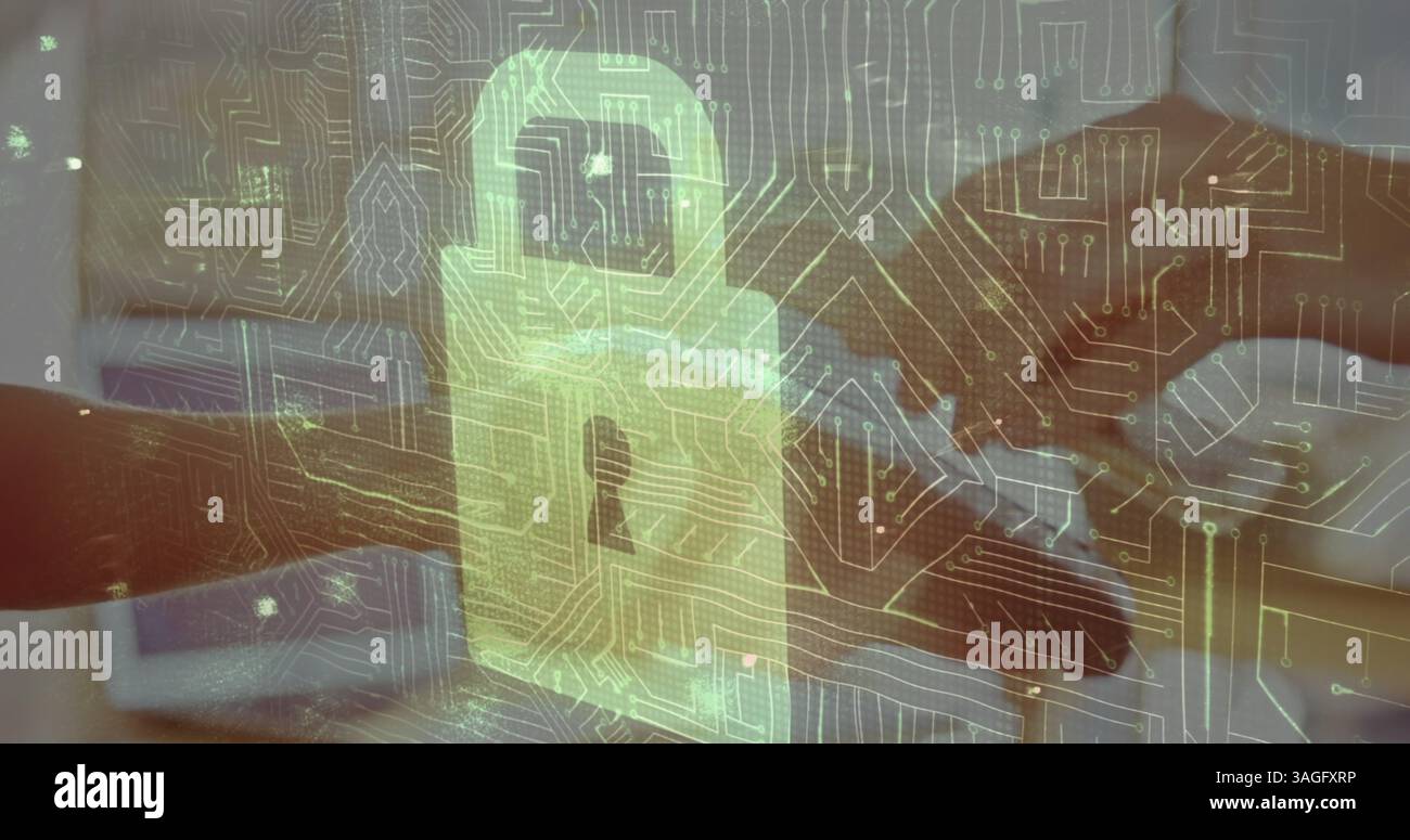 Image du cadenas de sécurité réseau sur les personnes utilisant le terminal de paiement Banque D'Images