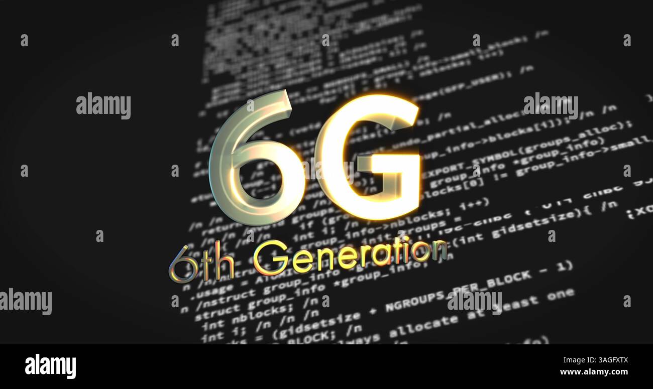 Image du texte 6g sur le traitement des données sur fond noir Banque D'Images