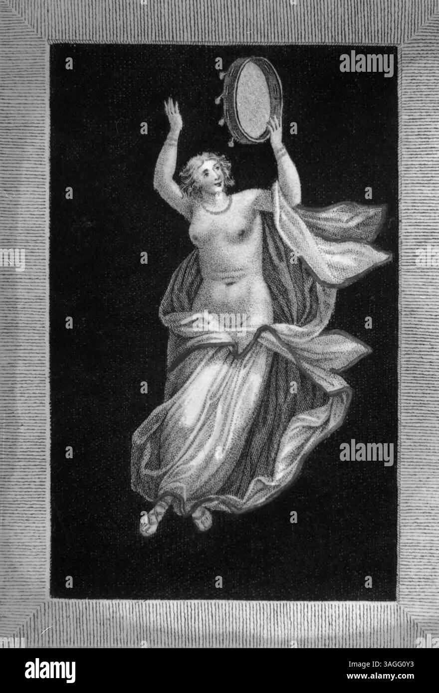 Bacchante, ancienne fresque romaine trouvée à Herculanum, illustration, Italie des années 1700 Banque D'Images
