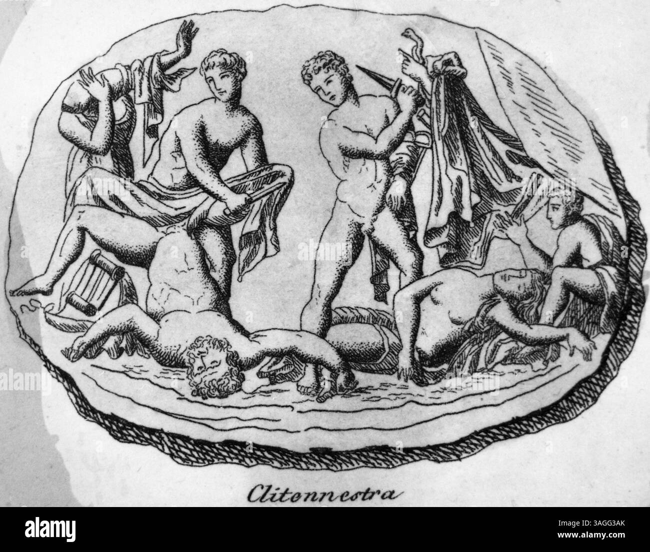 Mort d'Agamemnon par son épouse Clytemnestra, art de la mythologie grecque antique Banque D'Images