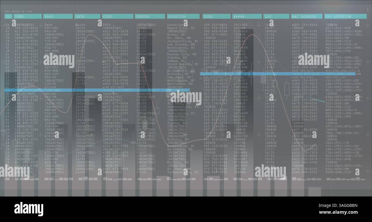 Image du traitement des données à l'écran avec enregistrement des statistiques sur fond gris Banque D'Images
