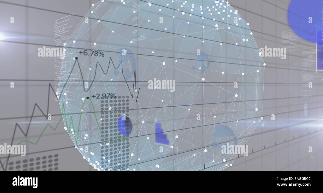 Image du globe avec des réseaux de connexions, enregistrement de statistiques et de traitement de données Banque D'Images