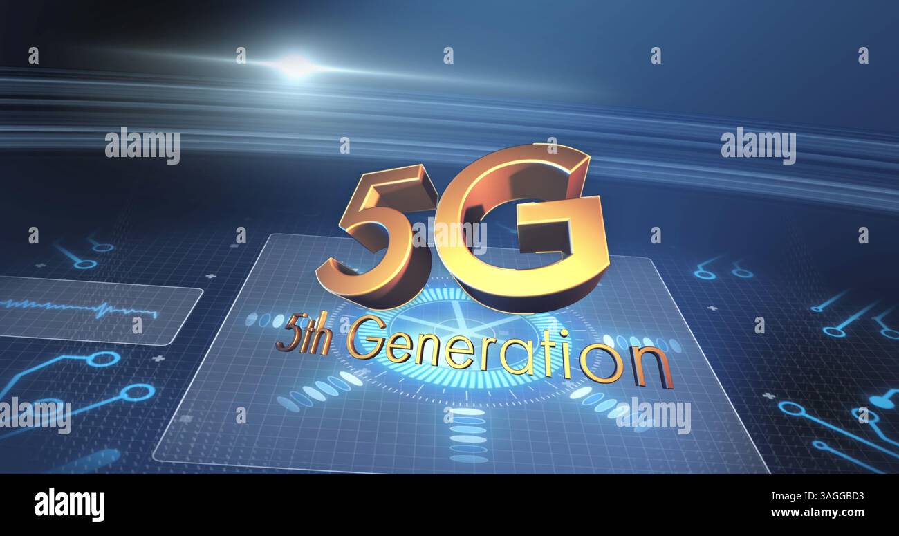 Image de 5g 5ème génération, balayage de l'oscilloscope et traitement des données sur les écrans Banque D'Images