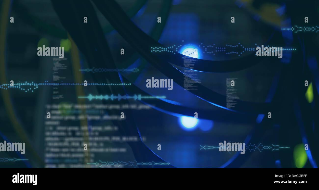 Illustration du traitement des données en gros plan des câbles de l'ordinateur Banque D'Images