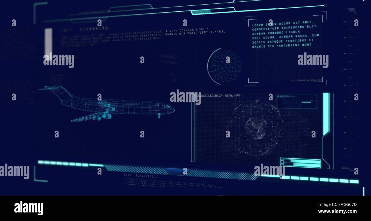 Image du dessin d'avion 3d avec balayage de l'oscilloscope et traitement des données Banque D'Images