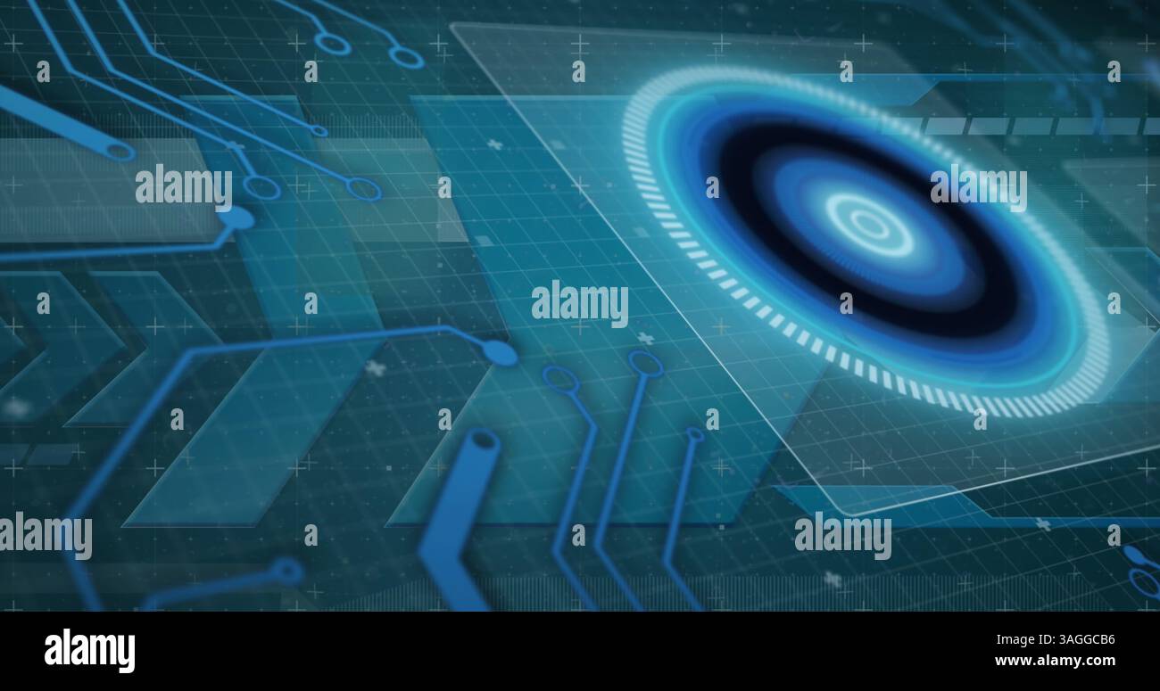 Image de la numérisation de l'oscilloscope et du traitement des données sur les écrans sur la carte de circuit imprimé de l'ordinateur Banque D'Images