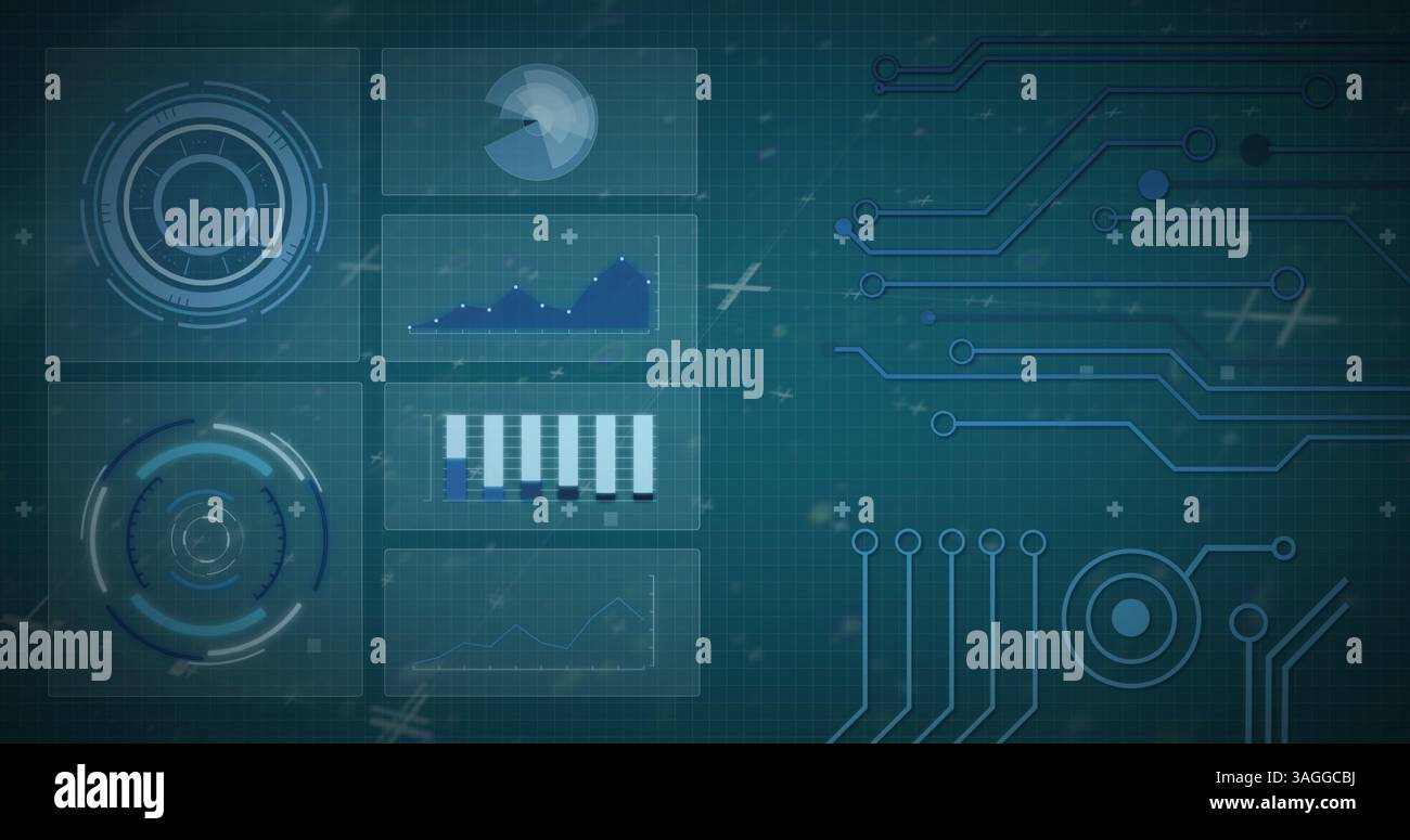 Image des écrans avec balayage de l'oscilloscope et traitement des données Banque D'Images