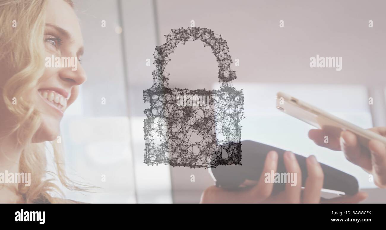 Image du cadenas de sécurité réseau sur les personnes utilisant le terminal de paiement Banque D'Images