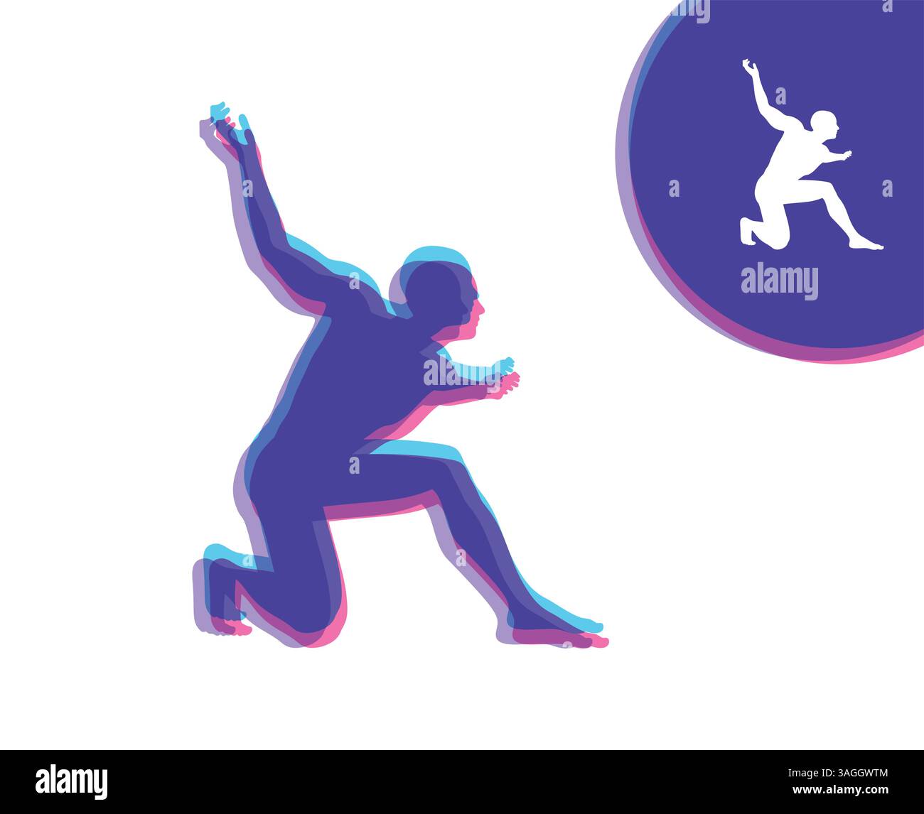 Silhouette d'un homme debout sur ses genoux. Homme en colère la figure. Vector illustration. Illustration de Vecteur