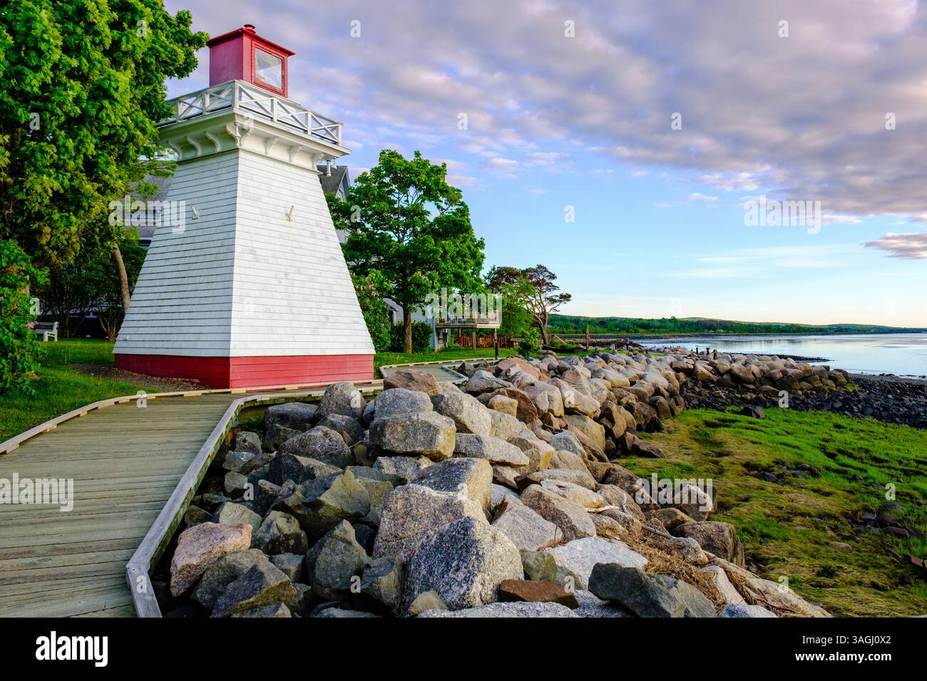 Phare Annapolis Royal, paysage océanique coucher de soleil, Nouvelle-Écosse, Maritimes, Canada atlantique Banque D'Images