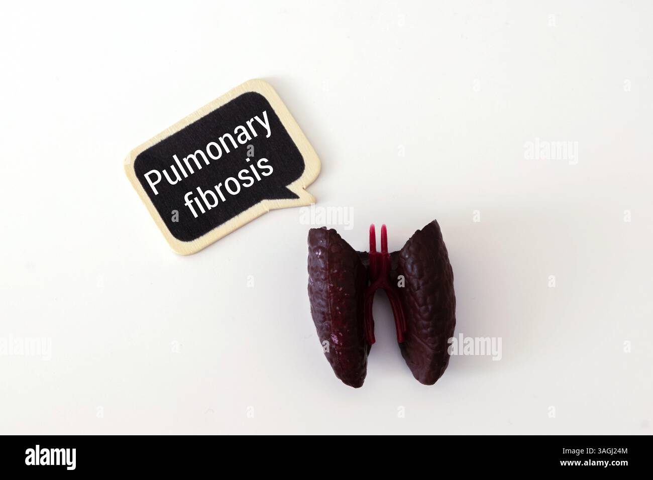 Concept médical. Sur une surface grise, une seringue, un thermomètre, un stéthoscope, une plaquette thermoformée et un bloc-notes avec l'inscription - fibrose pulmonaire Banque D'Images