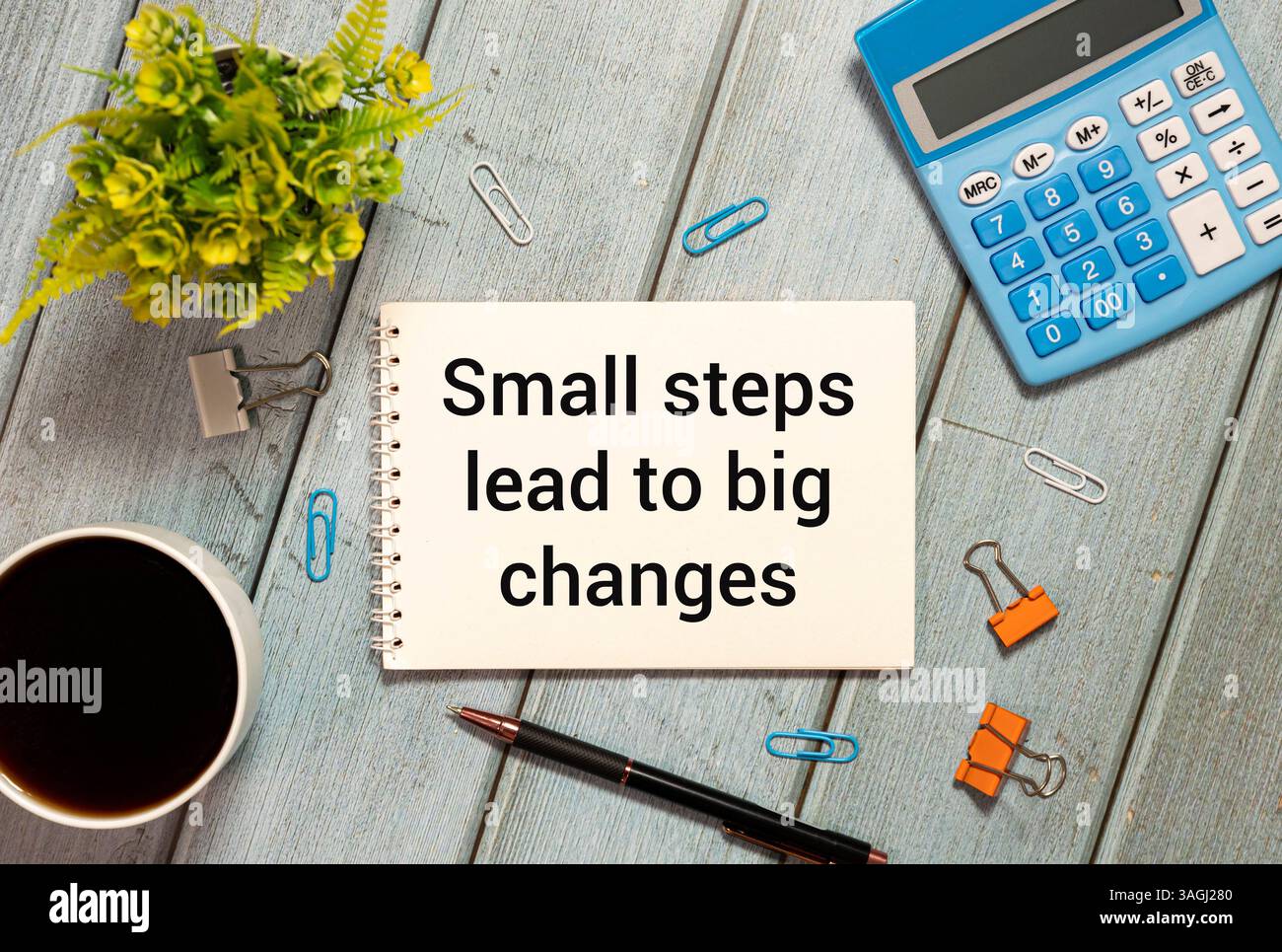 Blocs en bois avec les mots « les petits pas mènent au succès ». Citation motivante et inspirante. Banque D'Images