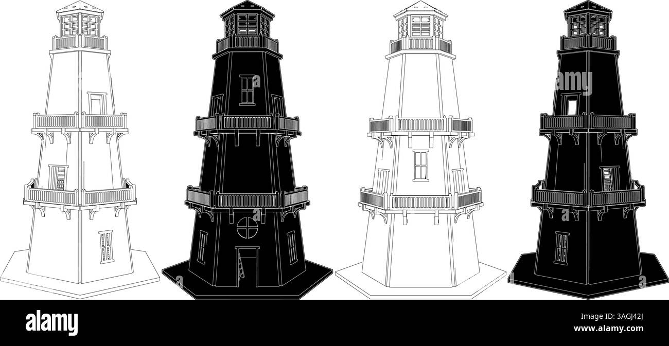 Vecteur de phare en bois antique. Une illustration vectorielle de la construction architecturale isolée sur fond blanc. Illustration de Vecteur