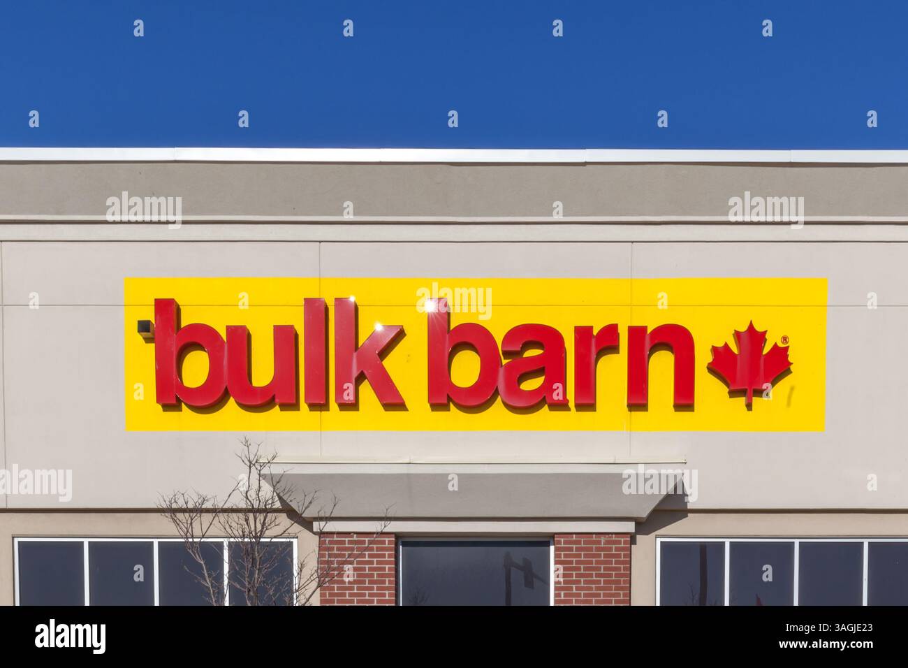 Georgina, Ontario, Canada - 22 avril 2018 : panneau de magasin Bulk Barn sur le mur. Bulk Barn Foods Limited est le plus important détaillant d'aliments en vrac au Canada Banque D'Images