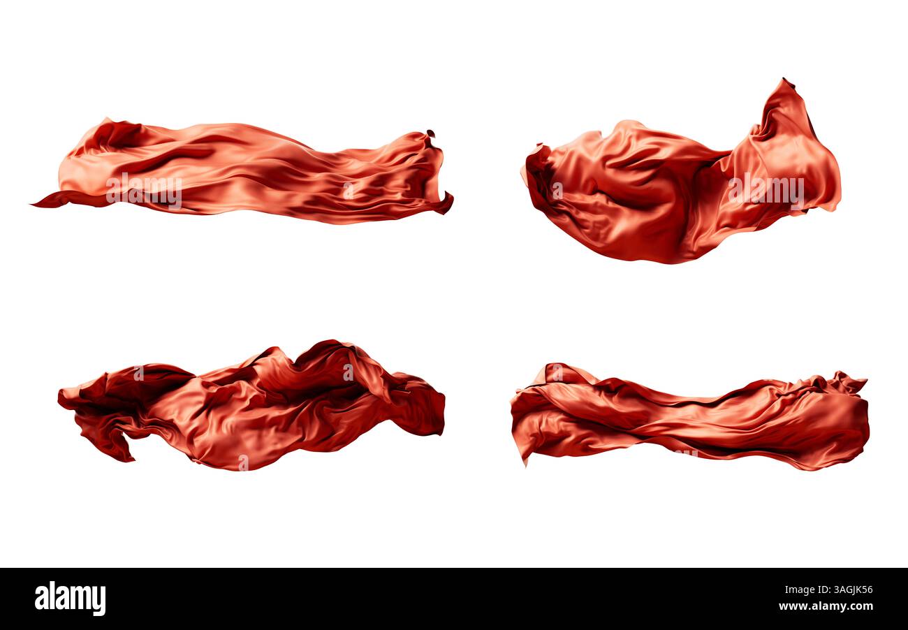 Tissu d'onde rouge fluide isolé, rendu 3D. Illustration 3D. Banque D'Images