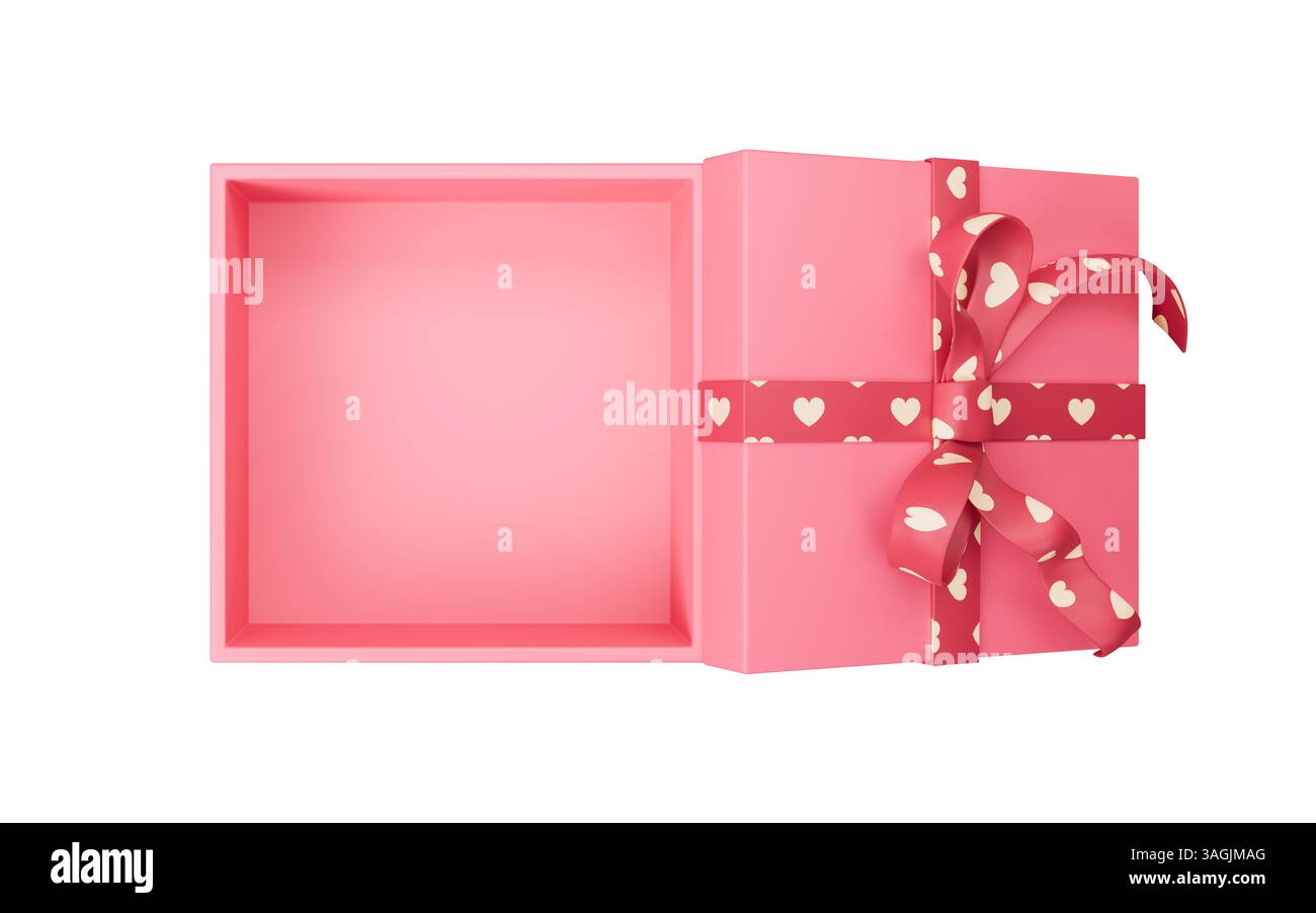 Boîte cadeau de style dessin animé rose ouvrant, rendu 3D. Illustration 3D. Banque D'Images
