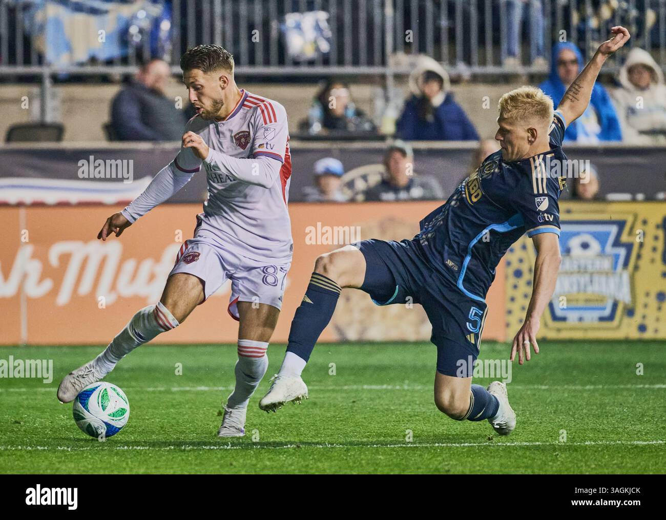 CHESTER, PA, USA - 05 AVRIL 2025 : match MLS entre Philadelphia Union et Orlando City SC au Subaru Park. ***USAGE ÉDITORIAL SEULEMENT*** Banque D'Images