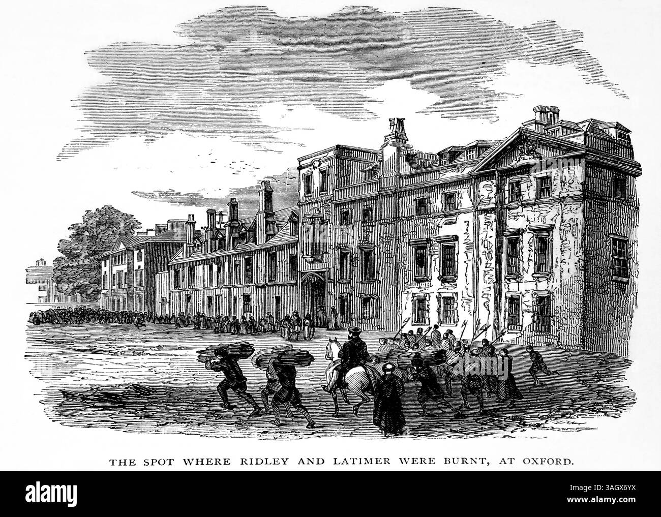 Illustration de la tache où Nicholas Ridley évêque de Londres et Hugh Latimer évêque de Worcester ont été brûlés sur le bûcher pendant le Persecu Marial Banque D'Images