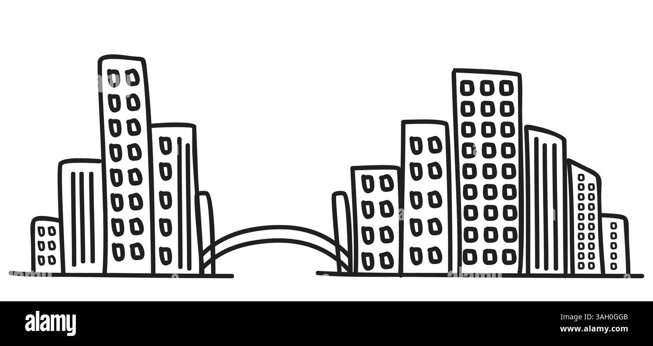 gratte-ciel, skyline. dessin d'art numérique de dessin animé. fond noir et blanc. Illustration de Vecteur
