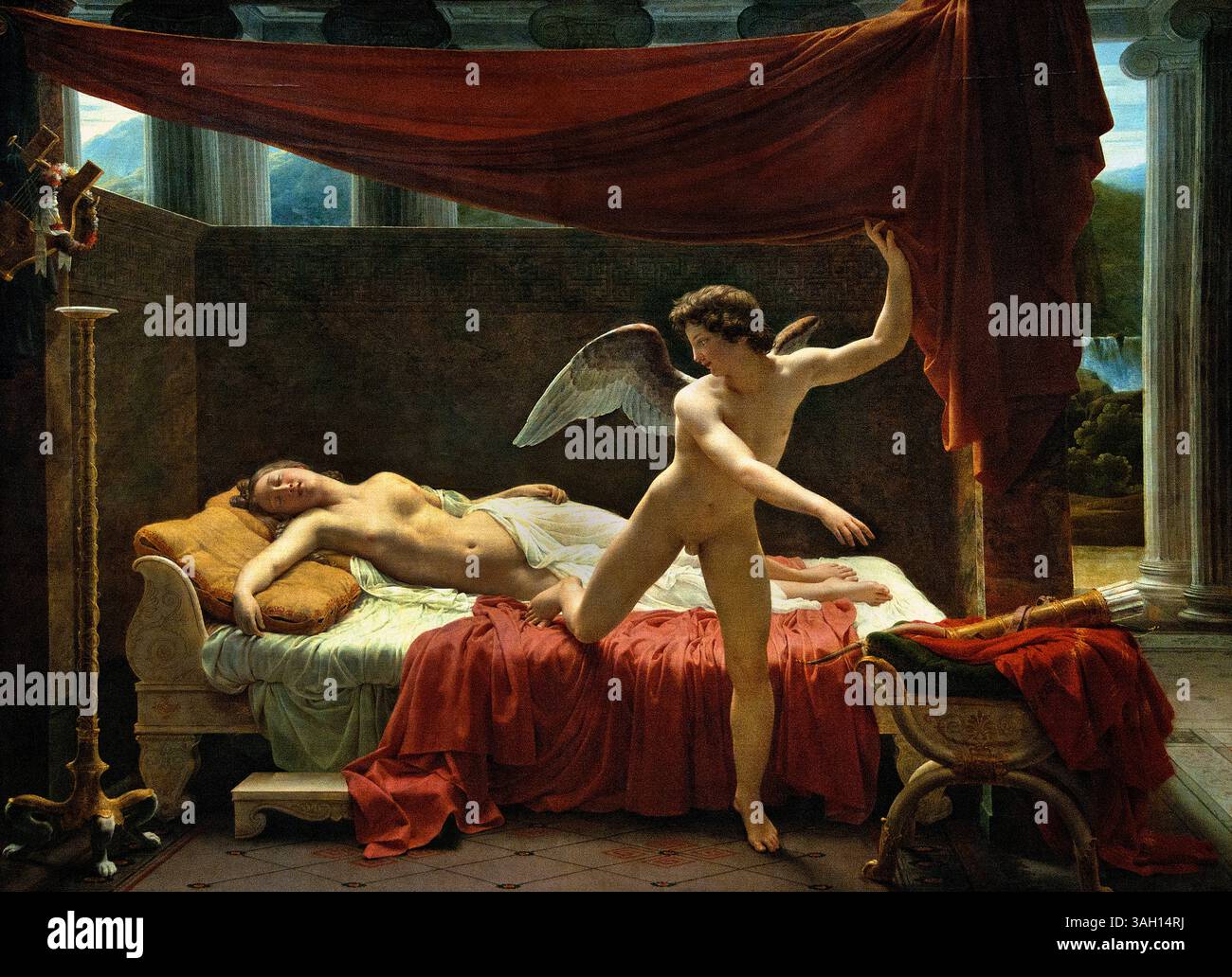 Cupidon L'amour et Psyché - Cupidon et Psyché 1817 François Edouard Picot France Français , Louvre Paris, Musée des Beaux-Arts, France, ( L'histoire parle de Psyché, une belle princesse qui est si belle que les gens l'adorent, ce qui rend jalouse la déesse Vénus (la déesse de l'amour). Vénus envoie son fils, Cupidon (Eros), pour faire tomber Psyché amoureux d'un monstre laid. Cependant, Cupidon lui-même tombe amoureux de Psyché et l'emmène dans son palais. Il lui interdit de le voir, mais la curiosité prend le dessus sur Psyché, et quand elle le voit la nuit, elle provoque sa colère.) Banque D'Images