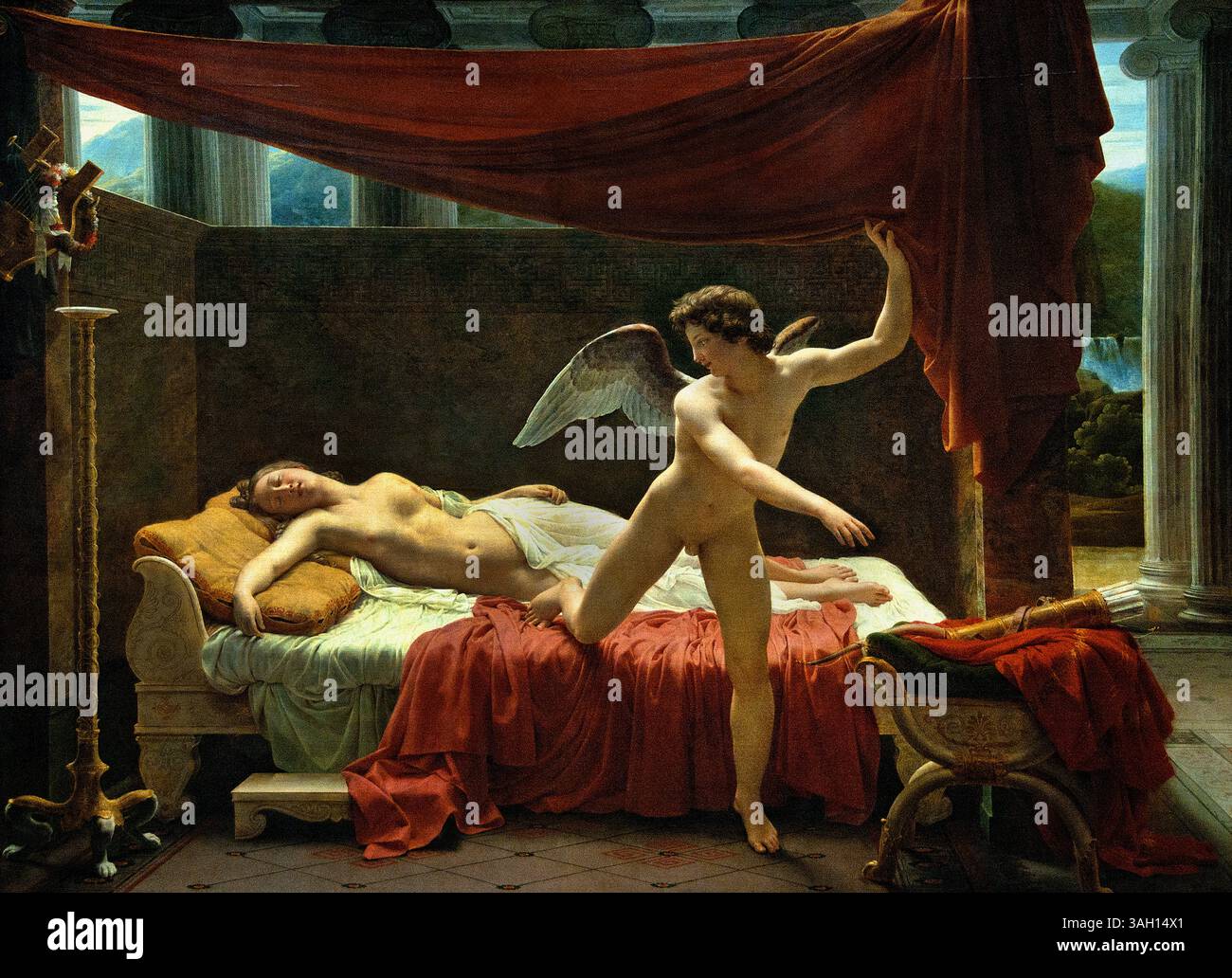 Cupidon L'amour et Psyché - Cupidon et Psyché 1817 François Edouard Picot France Français , Louvre Paris, Musée des Beaux-Arts, France, ( L'histoire parle de Psyché, une belle princesse qui est si belle que les gens l'adorent, ce qui rend jalouse la déesse Vénus (la déesse de l'amour). Vénus envoie son fils, Cupidon (Eros), pour faire tomber Psyché amoureux d'un monstre laid. Cependant, Cupidon lui-même tombe amoureux de Psyché et l'emmène dans son palais. Il lui interdit de le voir, mais la curiosité prend le dessus sur Psyché, et quand elle le voit la nuit, elle provoque sa colère.) Banque D'Images