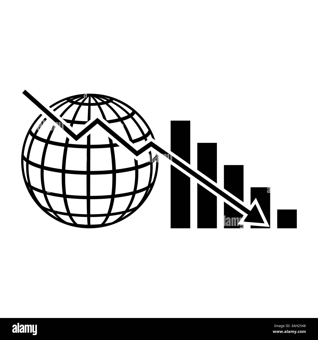 Ralentissement économique mondial tendance à la baisse avec la Terre, récession Illustration de Vecteur