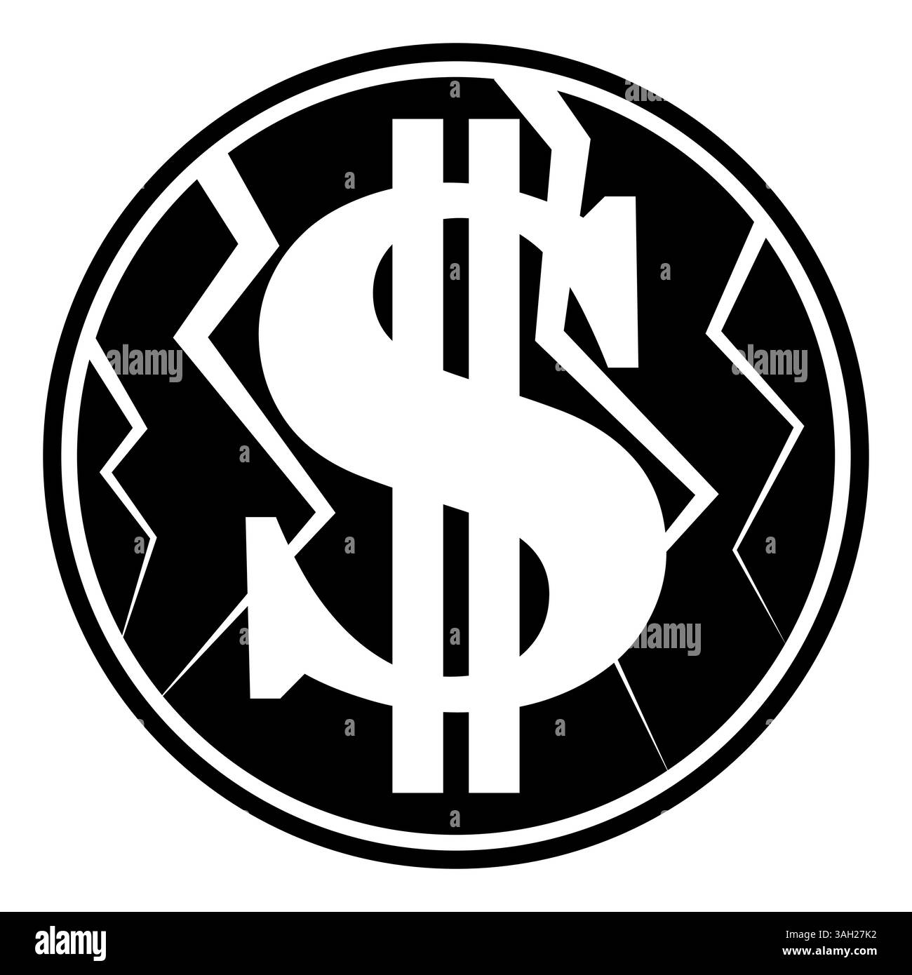Symbole du dollar fracturé crise économique récession et instabilité financière Illustration de Vecteur