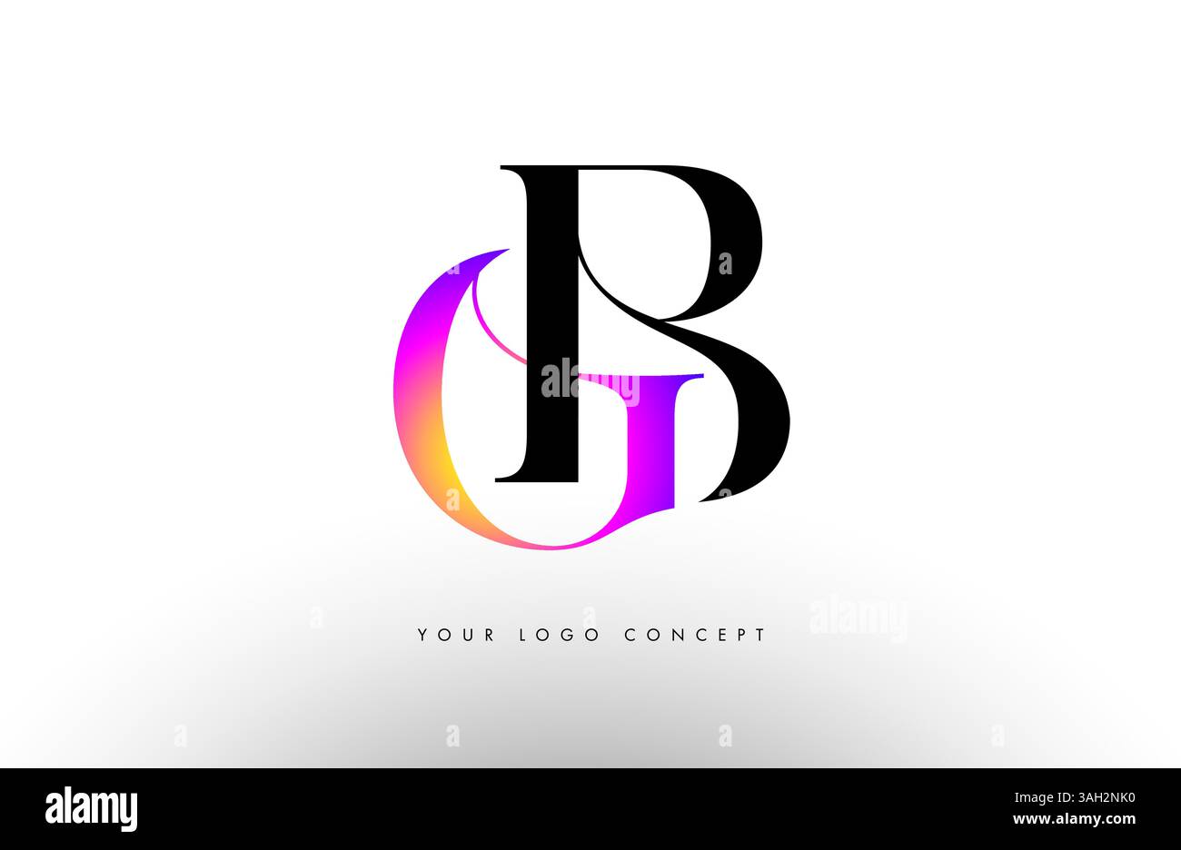 Design d'icône de concept de logo GB élégant avec police serif créative et couleurs néon bleu violet. Illustration de Vecteur