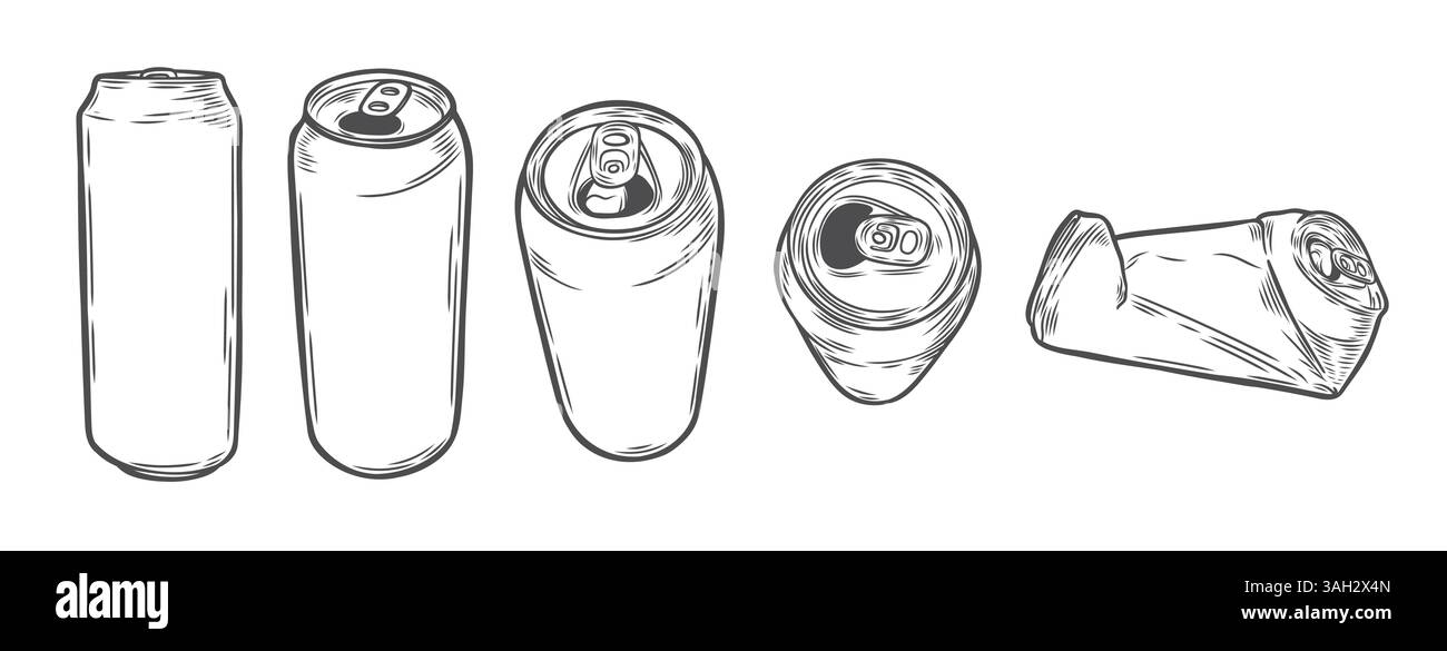 Croquis dessiné à la main d'une canette de bière Illustration de Vecteur