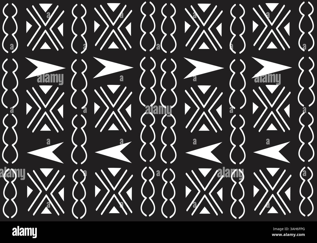 Le bogolan, ou bògòlanfini en bambara, est un tissu malien de l'ethnie mandinka, teint selon une technique utilisée au Mali, au Burkina Faso, en Guinée, en Ivoire. Illustration de Vecteur