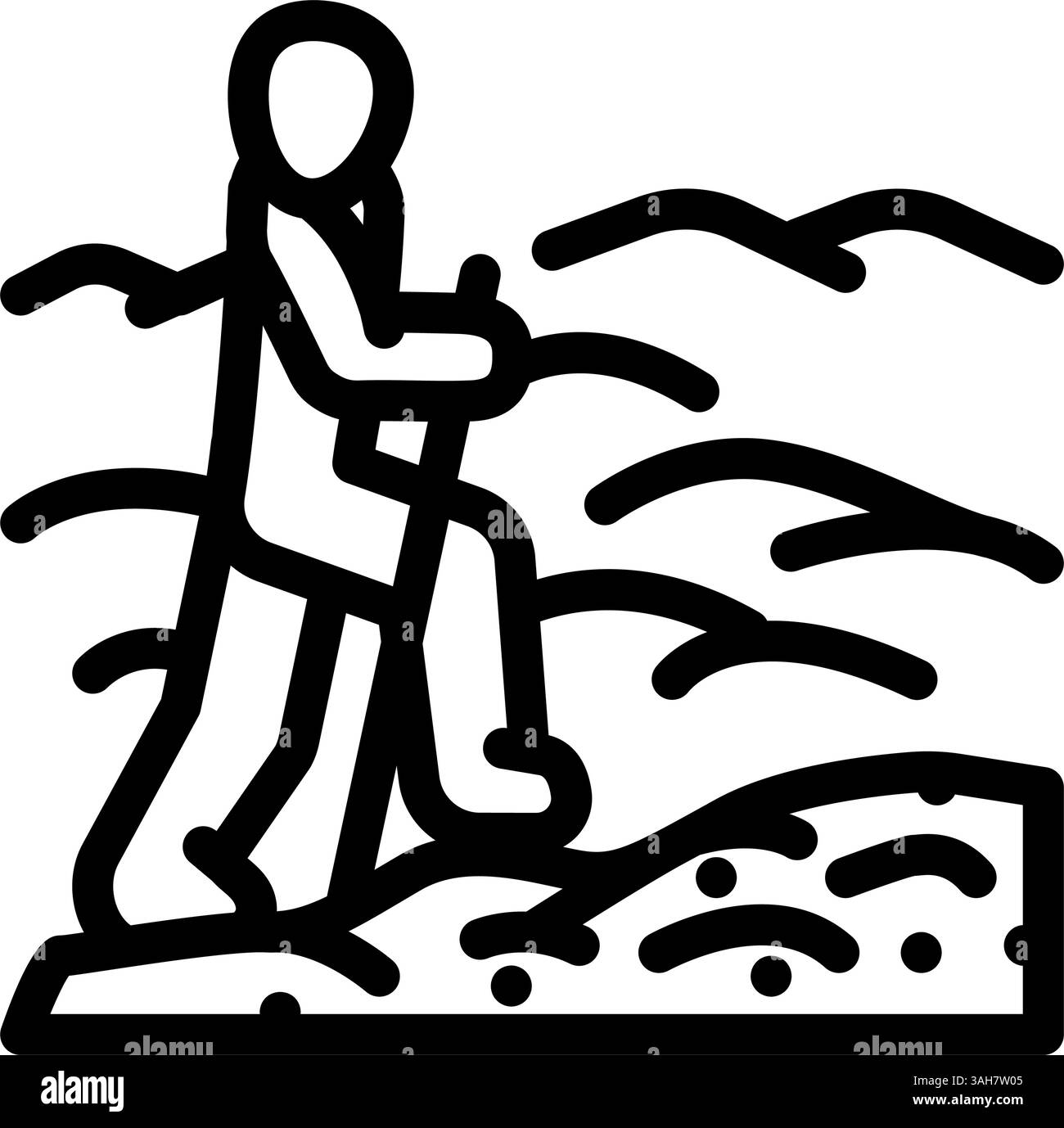 silhouette de montagne nordic walker line illustration vectorielle d'icône Illustration de Vecteur