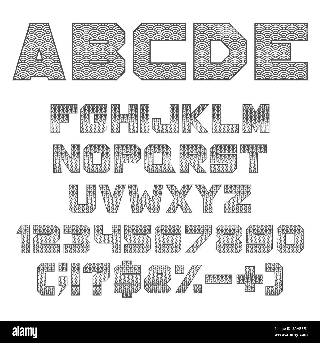 Police, alphabet avec écailles de poisson chinoises. Objets vectoriels isolés sur fond blanc. Illustration de Vecteur