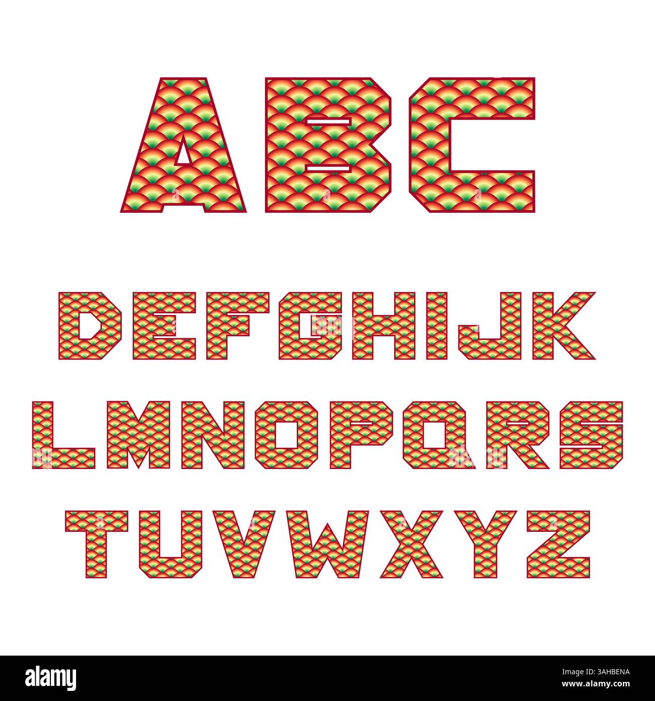 Police, alphabet avec écailles de poisson chinoises. Objets vectoriels isolés sur fond blanc. Illustration de Vecteur