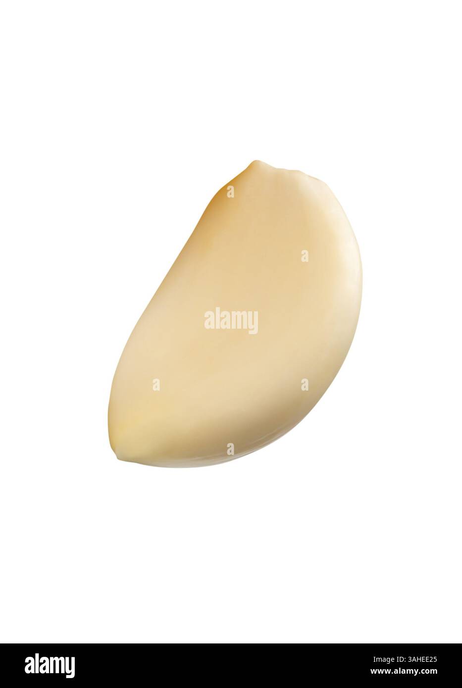 La gousse d'ail blanc pelée simple est isolée sur fond blanc avec chemin de découpage. Banque D'Images