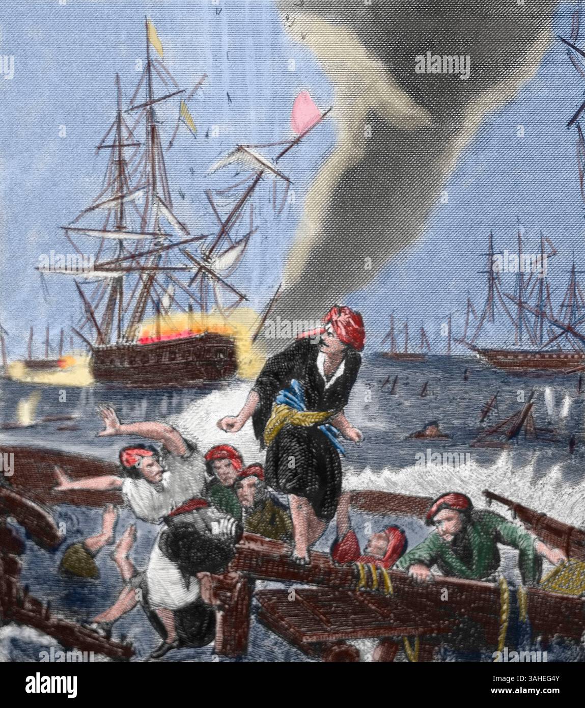 Bataille de Navarino. 20 octobre 1827. Guerre d'indépendance grecque (1821-32). Côte du Péloponnèse. Belligérants : forces alliées contre l'Empire ottoman. Engra Banque D'Images
