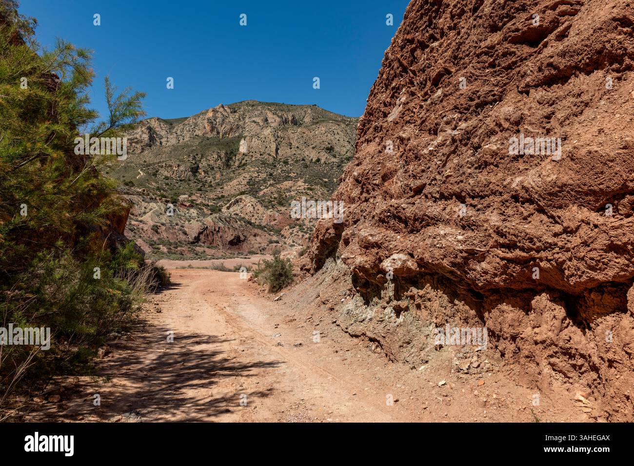Beau paysage avec chemin de terre de gravier sinueux, Costa Blanca Banque D'Images