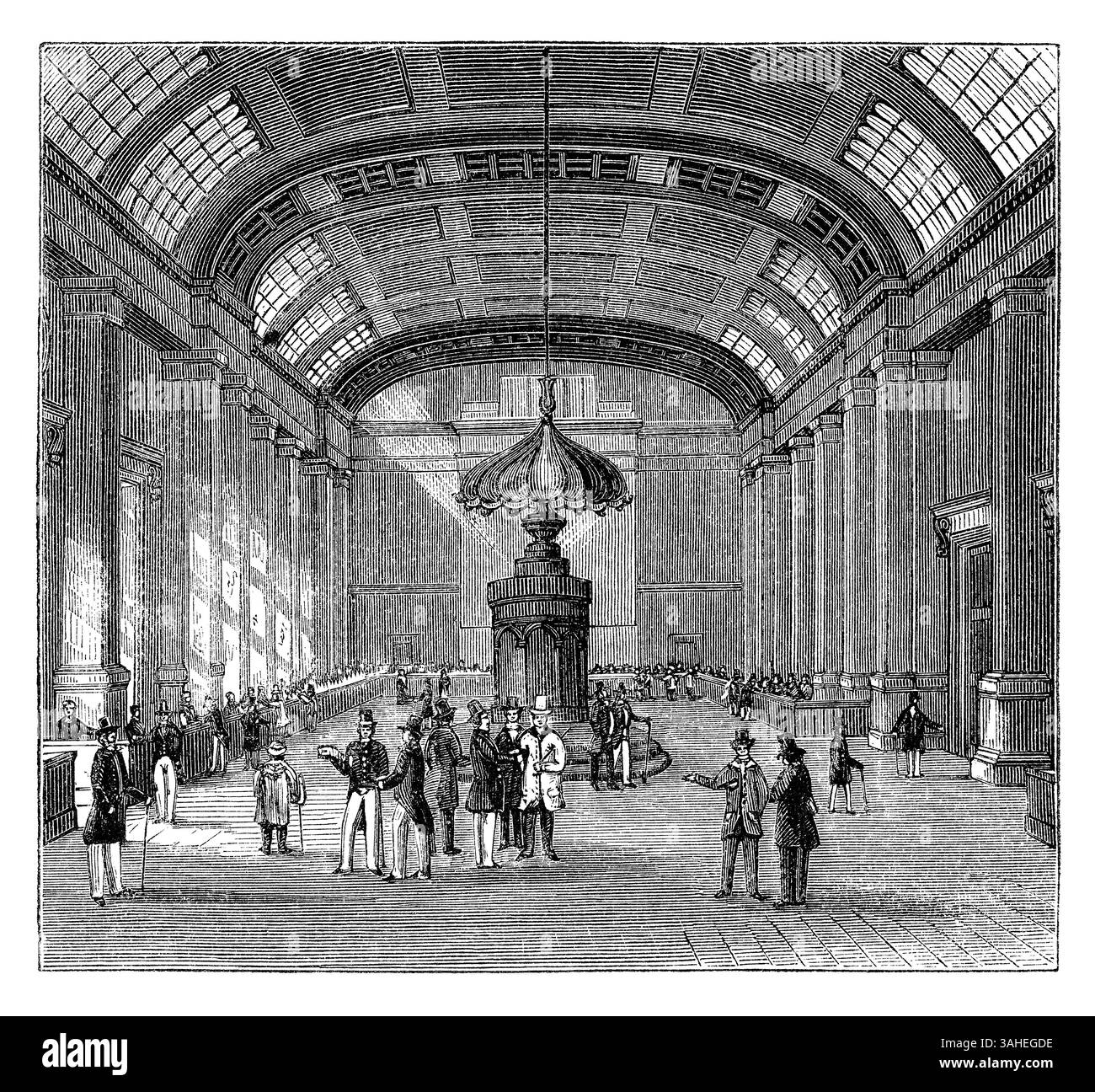1854 gravure de l'intérieur de Custom House, Londres. Banque D'Images